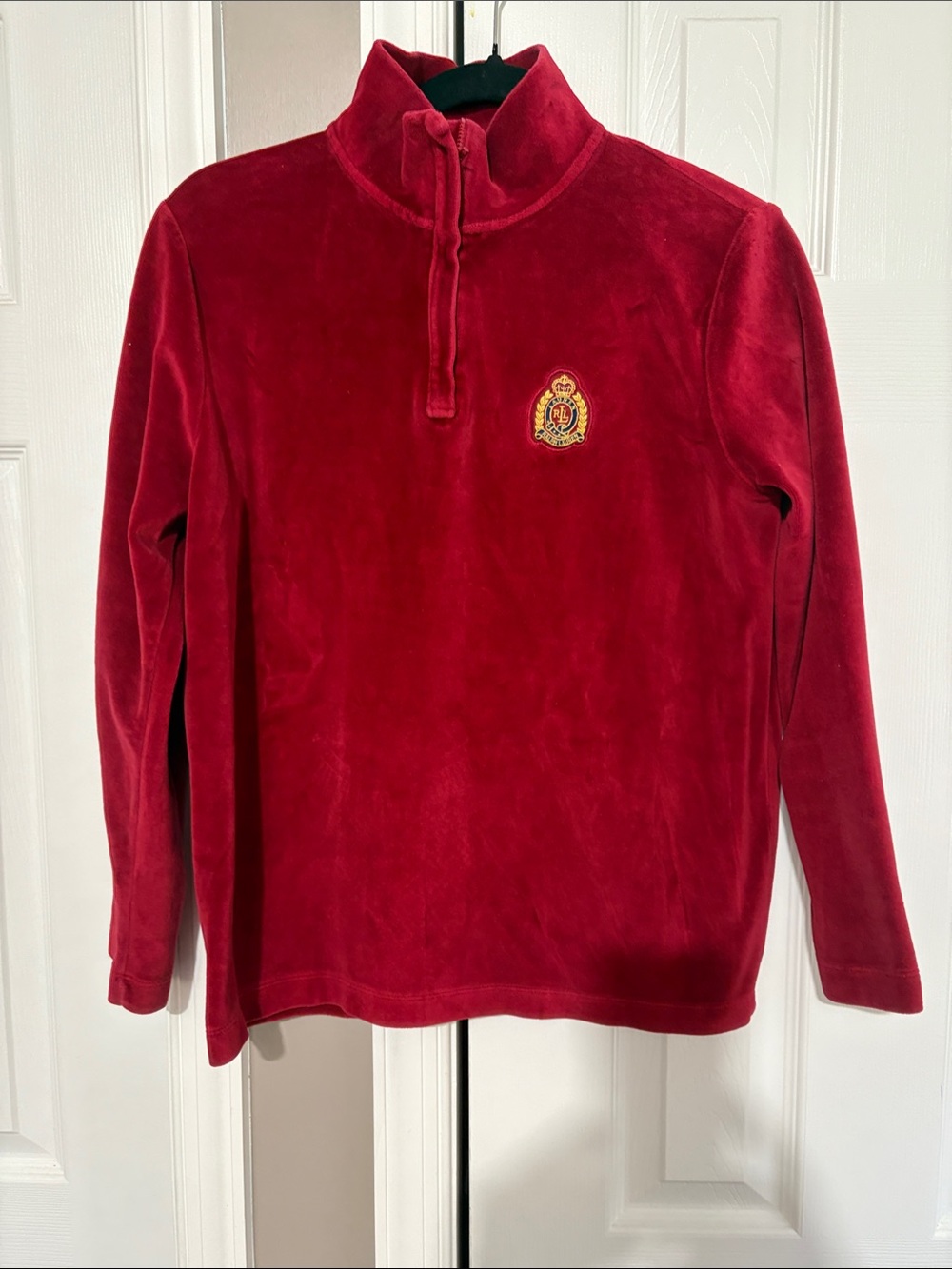 Polo by Ralph Lauren Red Velvet Quarter-Zip with Embroidered Crest